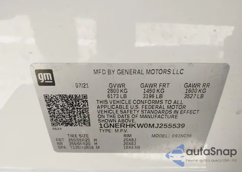 2021 Chevrolet Traverse Fwd Lt Leather from USA, damaged, VIN 1GNERHKW0MJ255539